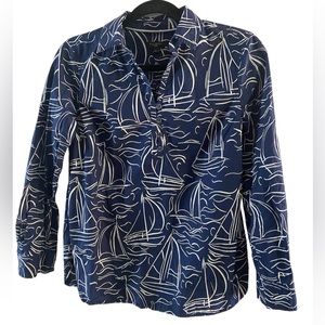 Talbots Navy Sailboat Blouse